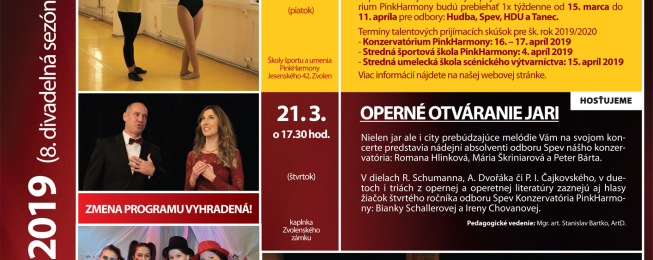 Program podujatí a koncertov na marec 2019