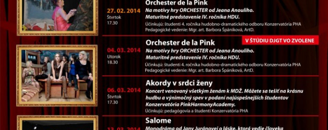 Program Divadla Jána Mieroslava Pinku na február a marec
