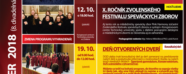 Program podujatí a koncertov na október 2018